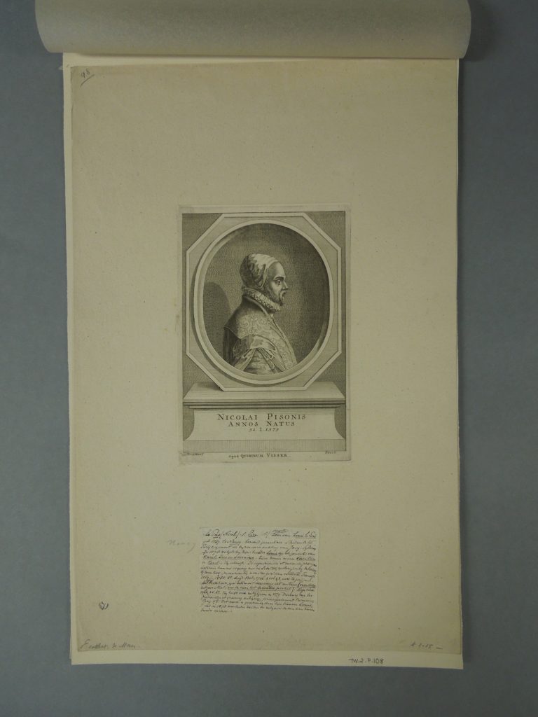 Designed to look like a funeral decoration. Profile image of Nicolai Peronia, on a plinth.