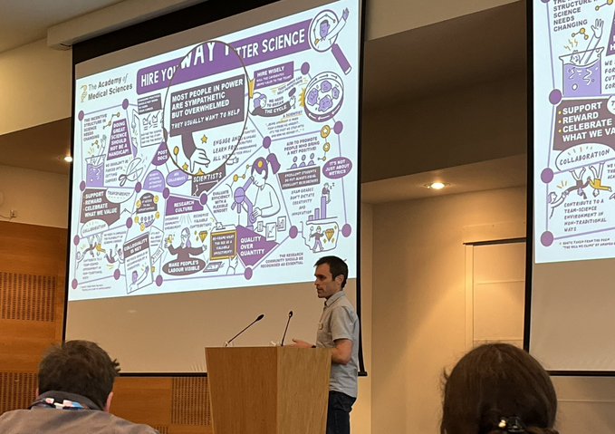 Photograph of William Cawthorne standing in front of an illustrated PowerPoint presentation.