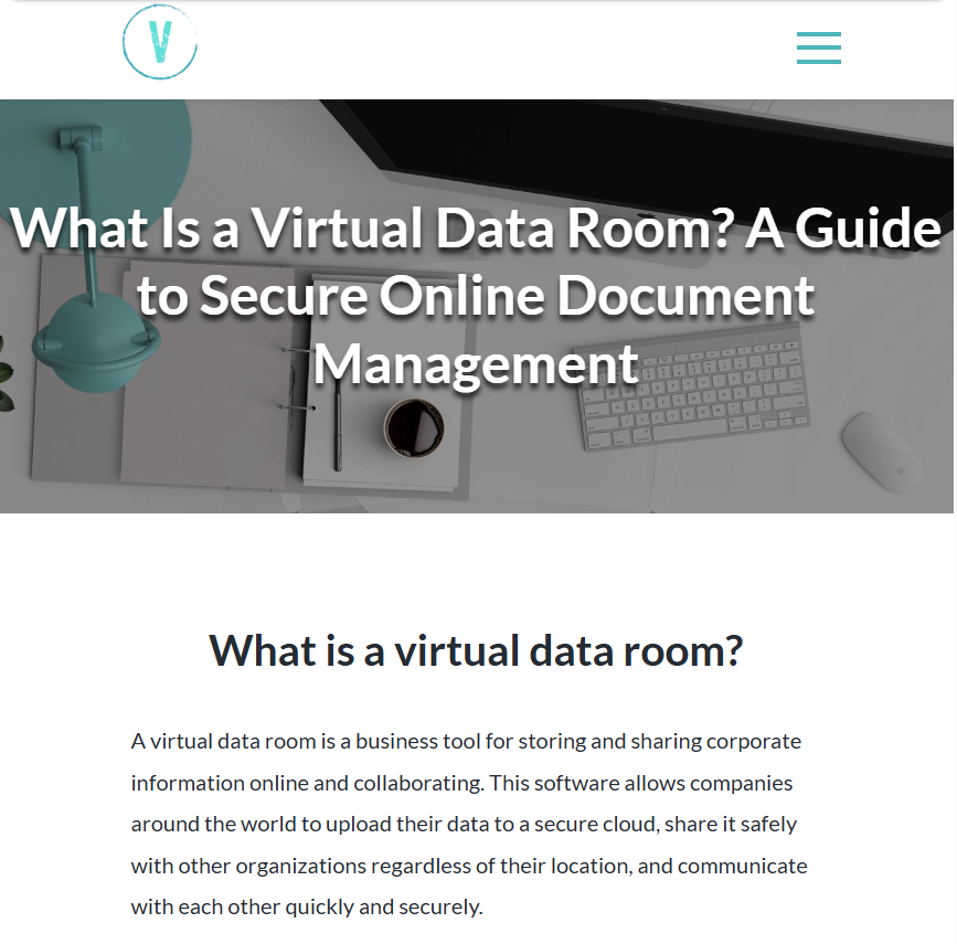 Screenshot of the Hiberlink website having been taken over by a company selling something called virtual data rooms.