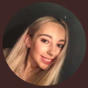Photo of Olivia, a person with long blonde hair who is smiling at the camera. Photo is shown in round frame.