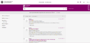 Library Database search displaying the results for law